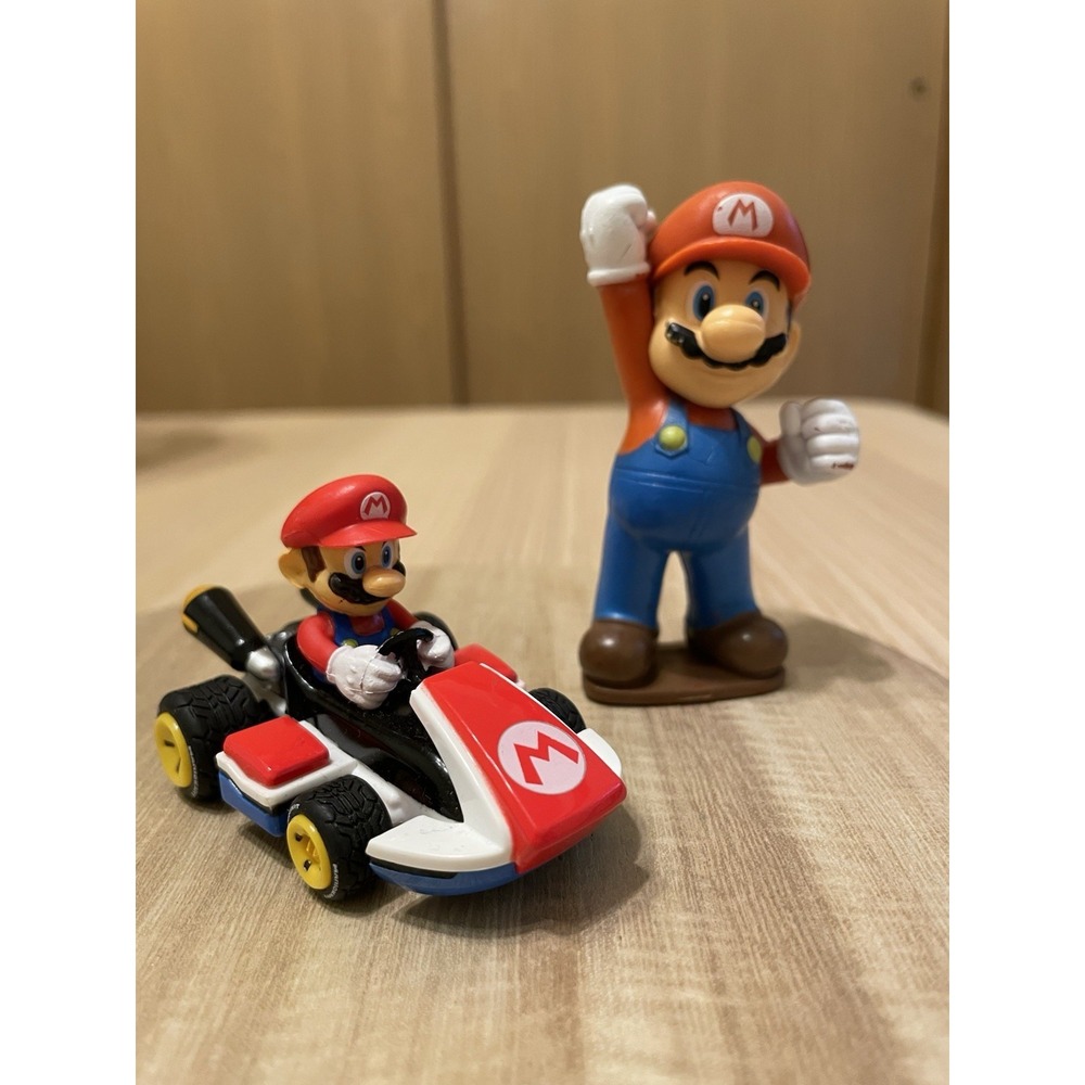 Super Mario Bros Mario Action Figure & Pull Back Kart Racer 3" Toy Lot of 2